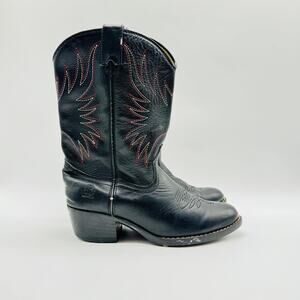 Durango Boots Boys 2.5 Black Leather Western Cowboy Pull On Mid Calf Casual Shoe